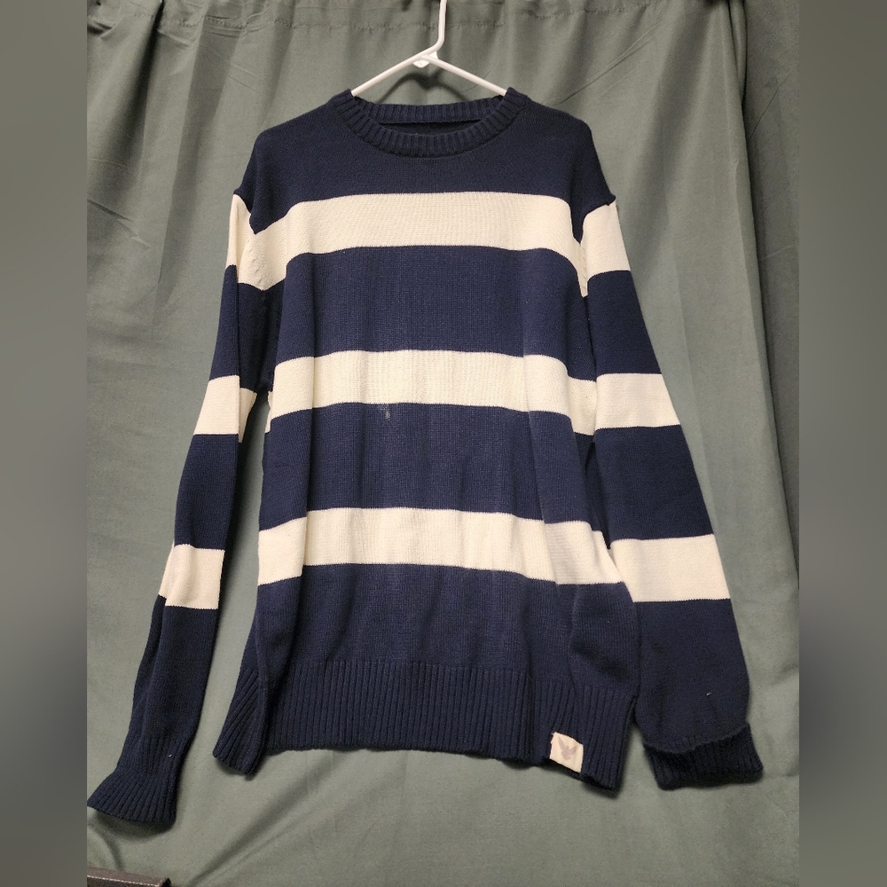 Company 81 Long Sleeve Men's Sweater/Shirt, Size XXL, Navy Blue & White, Cotton